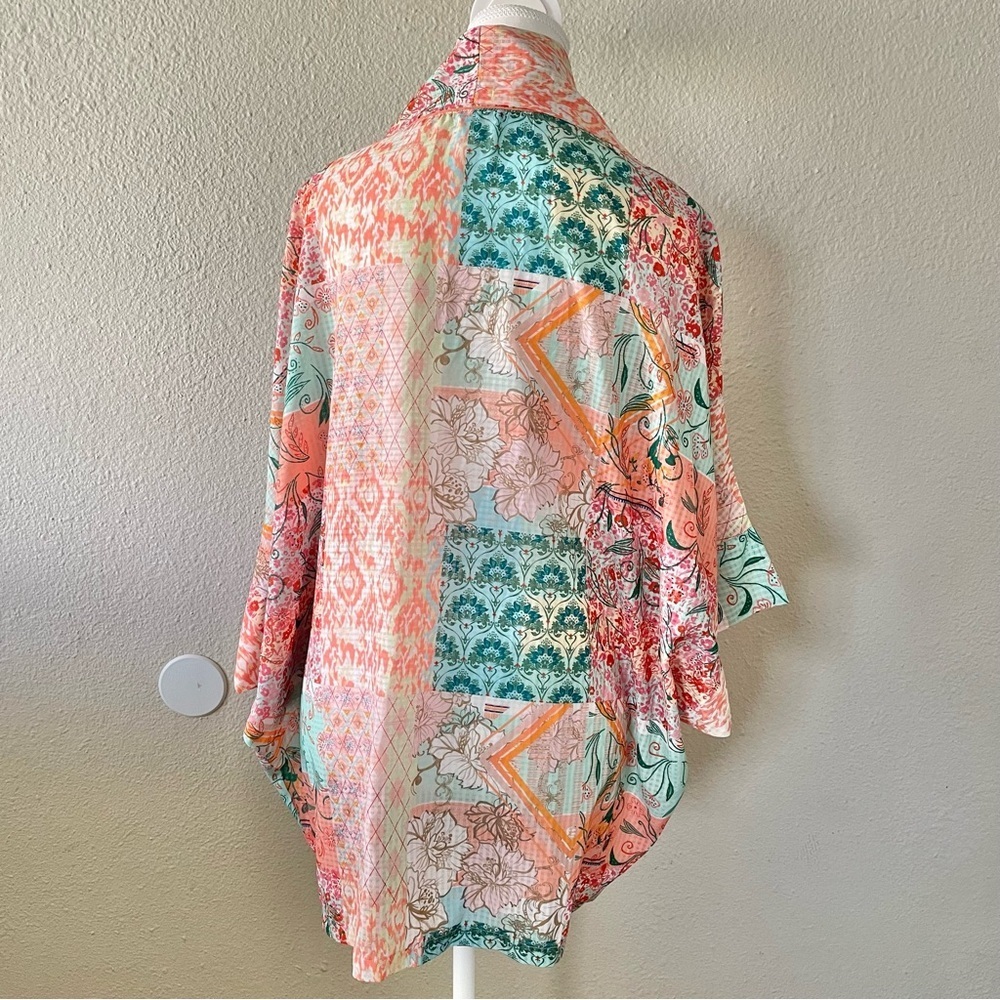 World Market Floral Kimono Cardigan Women’s One Size Patchwork Boho Oversized - Picture 7 of 14